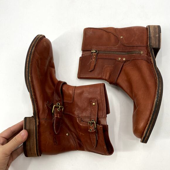 Ugg brown leather sherpa lined boots - Picture 3 of 7